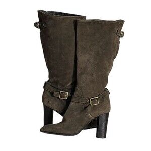 COACH Robyn Suede Knee Boots Size 8 B Made in Italy Stacked Heel Side Zipper